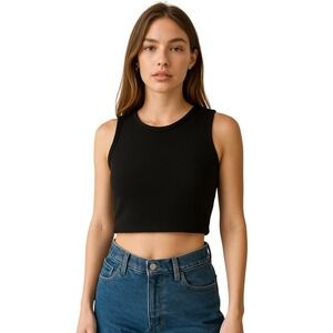 IN SPORT x VINTAGE Fleece crop tank in black NEW OLD‎ STOCK NWT size M